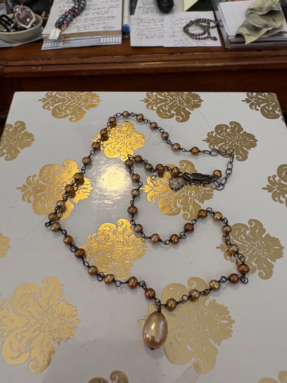 Gold Freshwater Pearl and Sterling Pendant Necklace - Elegant Women’s Jewelry